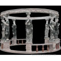 white and green marble garden gazebo with metal roof and lady statues
